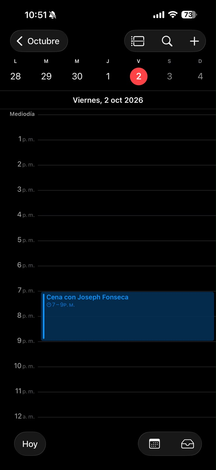 Calendario de Apple de Esteban con la cita agendada por el bot